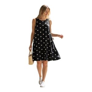 Ann Klein NWT Swing Dress Size 16 Black & White Polka Dots Sleeveless